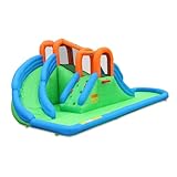 Bounceland Island Water Park Water Slide, 22 ft x 13.8 ft x 8.5 ft, UL Blower Included, Dual Fun Slides, Basketball Hoop, Safe Climbing Wall, Splash Pool, Netted for Safety, Outdoor Fun for Kids